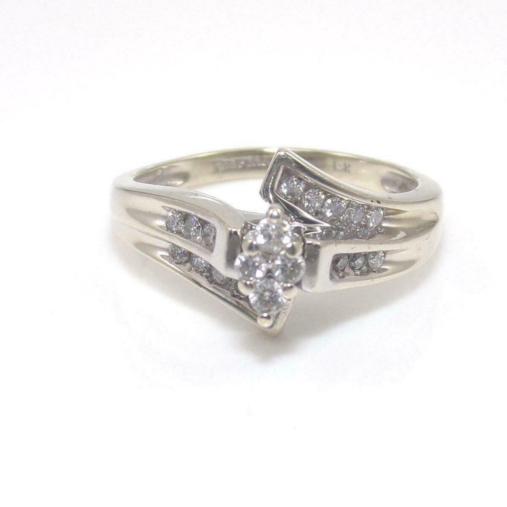 Keepsake 14K White Gold Natural Diamond Cluster Engagement Ring Size 7.75